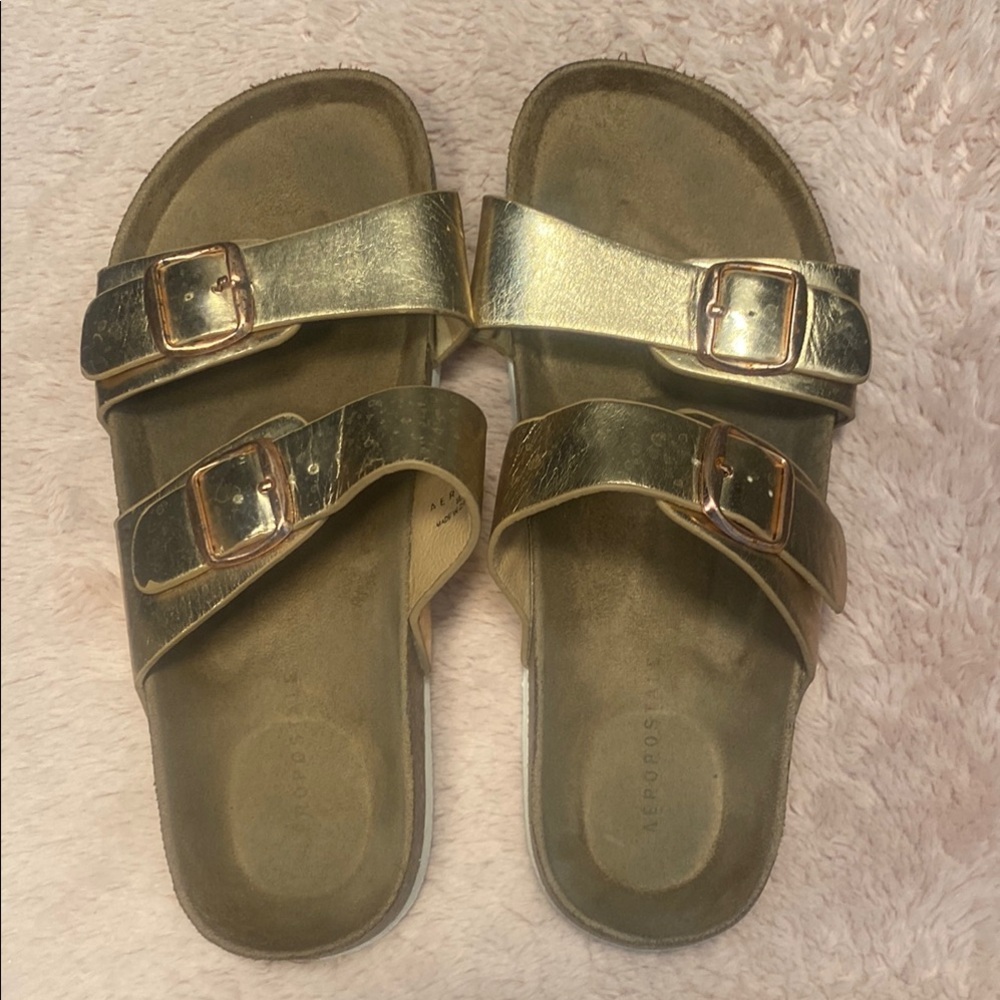 Aeropostale Gold Buckle Sandals